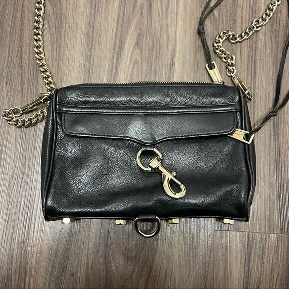 Rebecca Minkoff  crossbody leather black purse bag golden chain classic - Picture 3 of 16